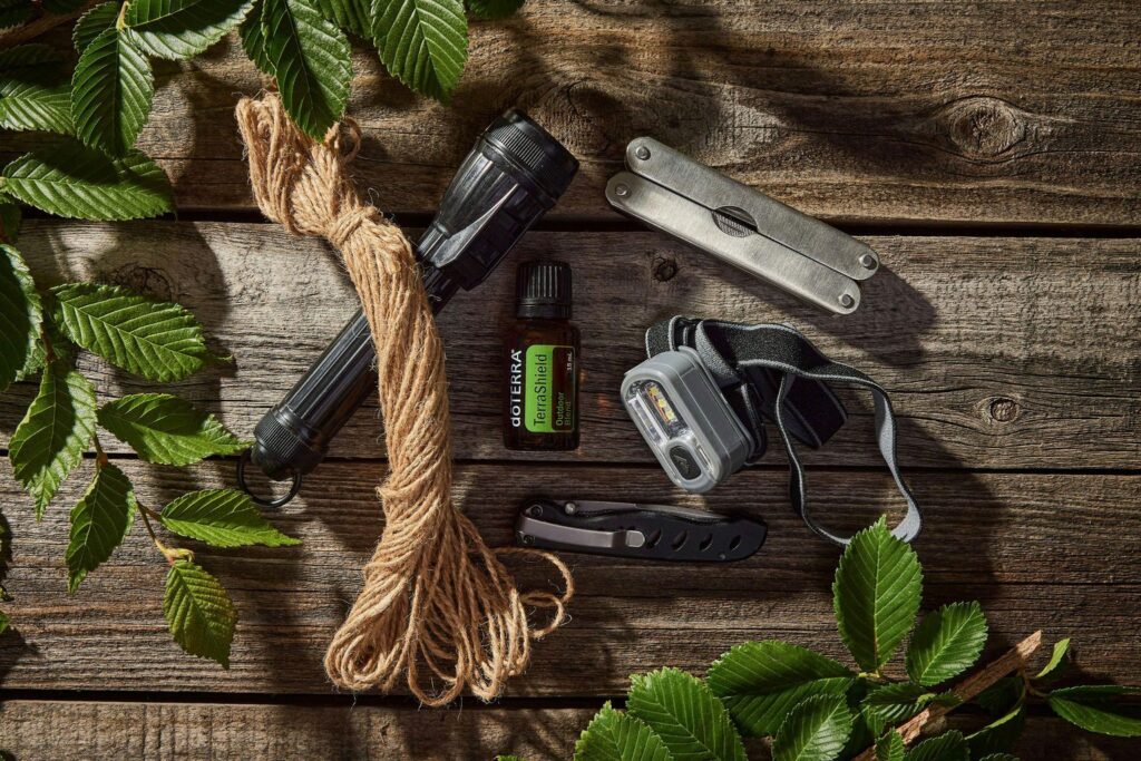 A variety of tools and accessories on a wooden table